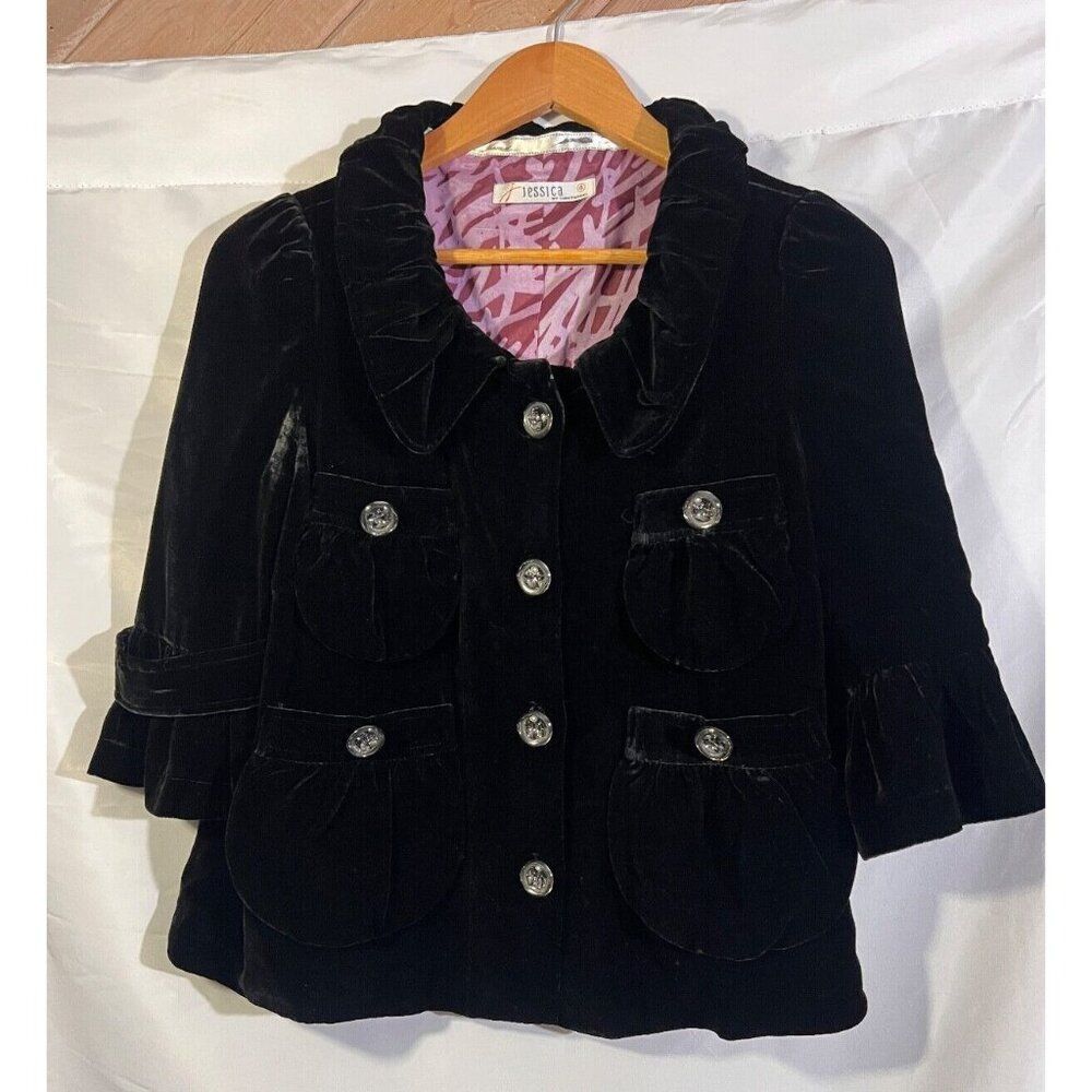 Jessica Jacket Girls 4 Black Velvet Coat Silk Blend Lined